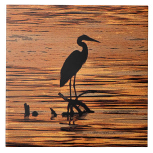 Heron op Sunset Ceramic Tile Tegeltje