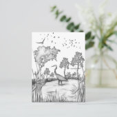 Heron Scene Black en white sketch fractalius Briefkaart (Staand voorkant)