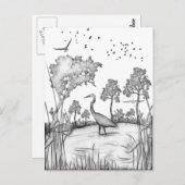 Heron Scene Black en white sketch fractalius Briefkaart (Voorkant / Achterkant)