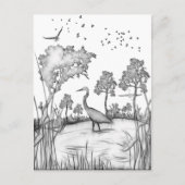 Heron Scene Black en white sketch fractalius Briefkaart (Voorkant)