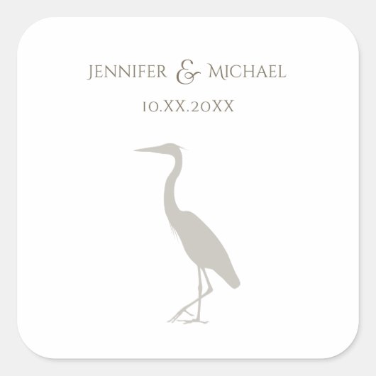 heron silhouette light sepia op witte bruiloft nap vierkante sticker (Voorkant)