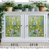 Heron Staning Tussen Waterlelies EF1L Decoupage Tissuepapier