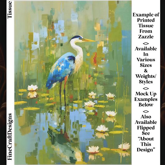 Heron Staning Tussen Waterlelies EF1R Decoupage Tissuepapier