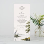 Heron Toile Country Monogram Wedding Flat Menu (Staand voorkant)