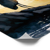 Heron Watching the Sunset Waterverf Poster (Hoek)