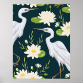Herons White Lily Green Foliage Waterig landschap Poster (Voorkant)