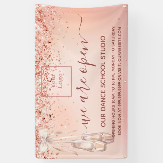 Heropening roos goudroze balletdansschool spandoek (Verticaal)