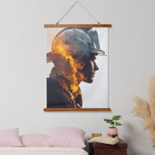 Hero's Heart: Brandweerman Flame Portret Hangend Wandkleed