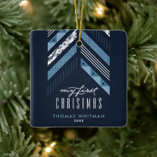 Herringbone Band 1st kerstversiering - blauw Keramisch Ornament