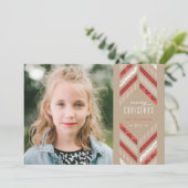 Herringbone Band Holiday Kaart - Crimson (Staand voorkant)