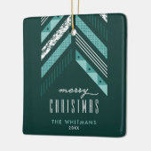 Herringbone Band Kerstversiering - Blauwgroen Keramisch Ornament (Links)