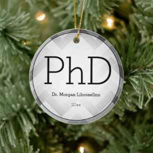 Herringbone Black Grey PhD Afstuderen Naam jaar Keramisch Ornament
