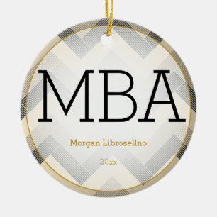Herringbone Black Tan MBA Afstuderen Name Year Keramisch Ornament