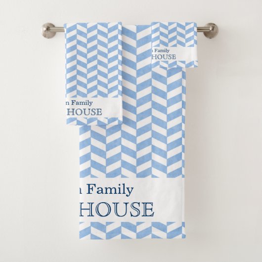 Herringbone Blue White Beach House | Aangepaste na Bad Handdoek (Insitu)