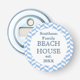 Herringbone Blue White Beach House Custom Button Flesopener