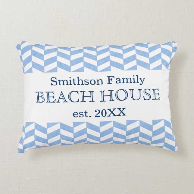Herringbone Blue White Beach House Custom Decoratief Kussen (Voorkant)