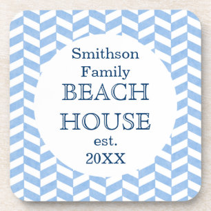 Herringbone Blue White Beach House Custom Drankjes Onderzetter
