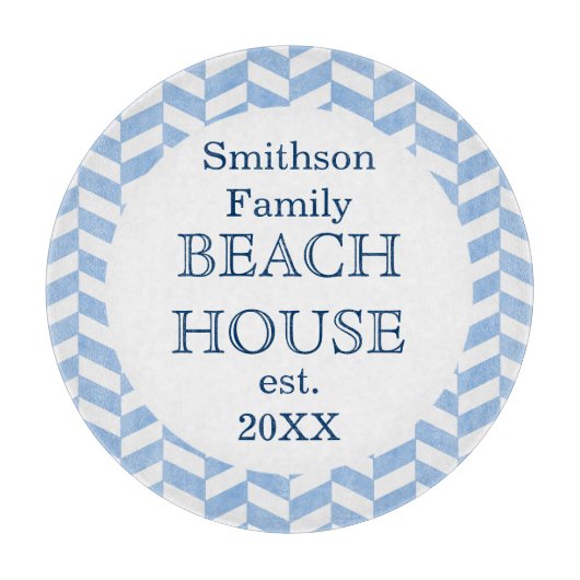 Herringbone Blue White Beach House Custom Snijplank (Voorkant)