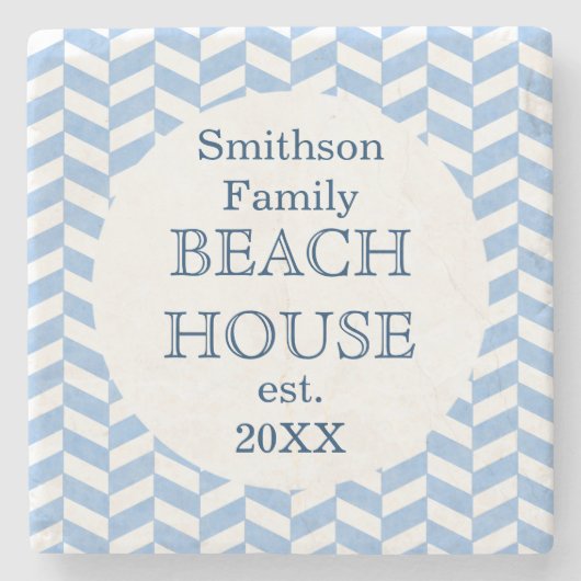Herringbone Blue White Beach House Custom Stenen Onderzetter (Voorkant)