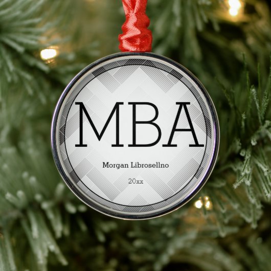 Herringbone Gray Black MBA Afstuderen Naam jaar Metalen Ornament (Boom)