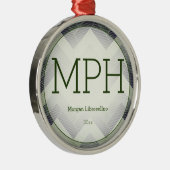 Herringbone Green White Name MPH Afstuderen Metalen Ornament (Rechts)