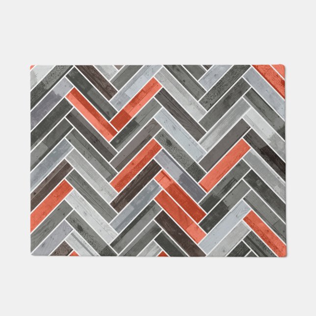 Herringbone Patroon in Oranje grijs Deurmat (Voorkant)