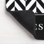 Herringbone Pattern Black & White Custom Name Muismat (Hoek)