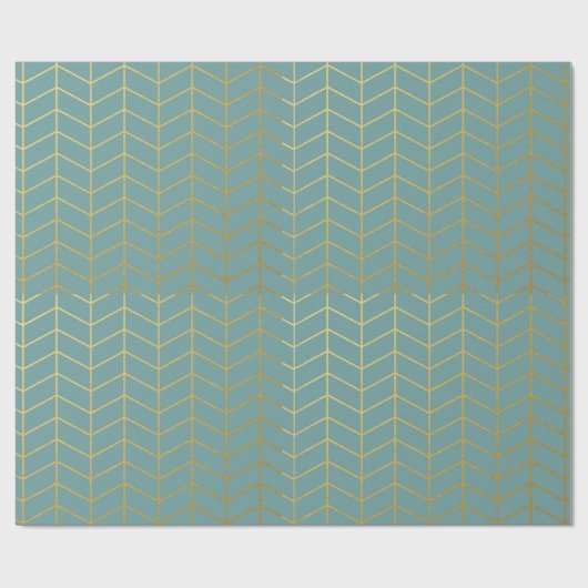 Herringbone Pattern Faux Gold Foil Blauwgroen Geom Cadeaupapier (Vlak)