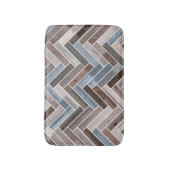 Herringbone Pattern in Blue Brown Grey Badmat (Voorkant Verticaal)