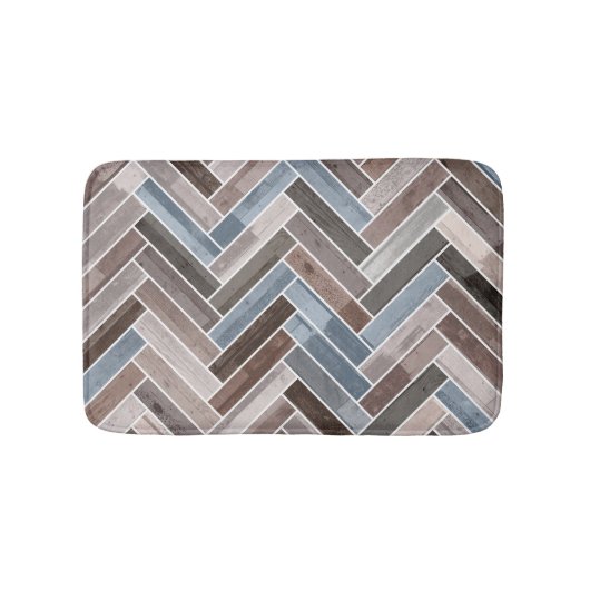 Herringbone Pattern in Blue Brown Grey Badmat (Voorkant)