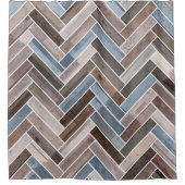 Herringbone Pattern in Blue Brown Grey Douchegordijn (Voorkant)