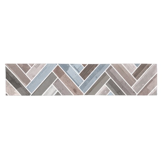 Herringbone Pattern in Blue Brown Grey Korte Tafelloper (Horizontaal)