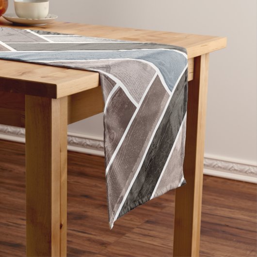 Herringbone Pattern in Blue Brown Grey Korte Tafelloper (Voorbeeld)