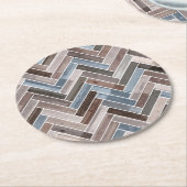 Herringbone Pattern in Blue Brown Grey Ronde Kartonnen Onderzetter (Gebogen)