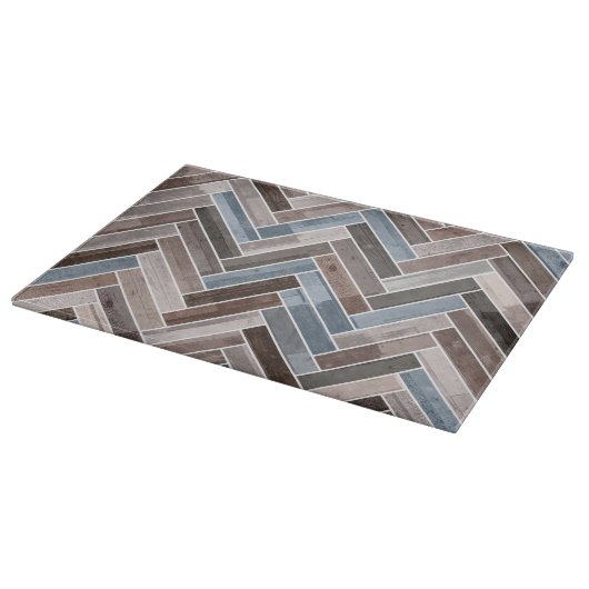 Herringbone Pattern in Blue Brown Grey Snijplank (Hoek)