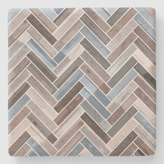 Herringbone Pattern in Blue Brown Grey Stenen Onderzetter (Voorkant)