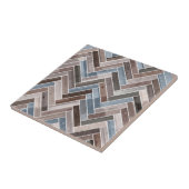 Herringbone Pattern in Blue Brown Grey Tegeltje (Zijkant)