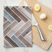 Herringbone Pattern in Blue Brown Grey Theedoek (Quarter Fold)