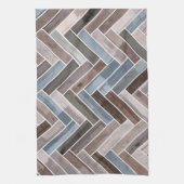 Herringbone Pattern in Blue Brown Grey Theedoek (Verticaal)