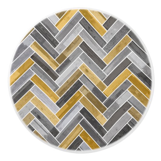 Herringbone Pattern in Grey and Yellow Keramische Knop (Voorkant)