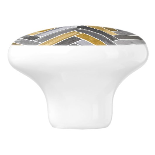 Herringbone Pattern in Grey and Yellow Keramische Knop (Zijkant)