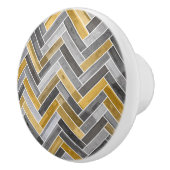 Herringbone Pattern in Grey and Yellow Keramische Knop (Rechts)