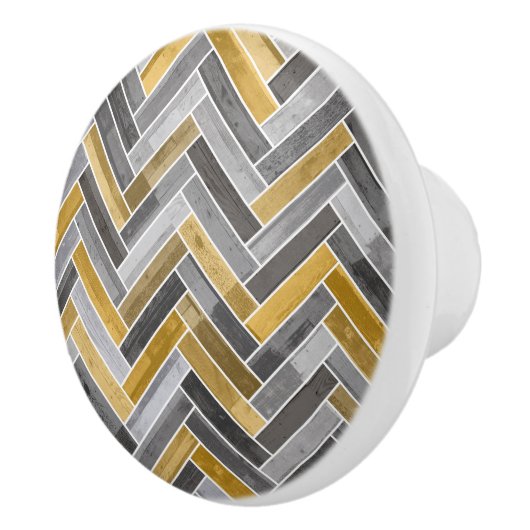 Herringbone Pattern in Grey and Yellow Keramische Knop (Rechts)