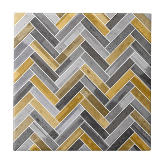 Herringbone Pattern in Grey and Yellow Tegeltje (Voorkant)