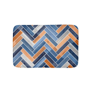 Herringbone Pattern in Navy Blue en Oranje Badmat