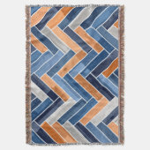 Herringbone Pattern in Navy Blue en Oranje Deken (Voorkant Verticaal)