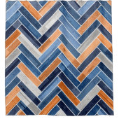 Herringbone Pattern in Navy Blue en Oranje Douchegordijn (Voorkant)