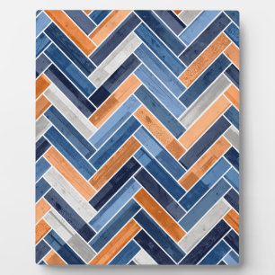 Herringbone Pattern in Navy Blue en Oranje Fotoplaat