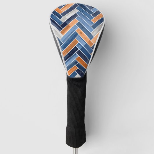 Herringbone Pattern in Navy Blue en Oranje Golfheadcover (Voorkant)