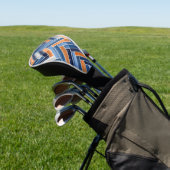 Herringbone Pattern in Navy Blue en Oranje Golfheadcover (Insitu)